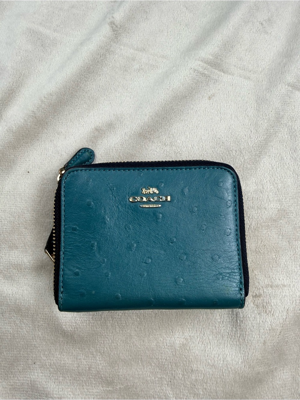 COACH Teal Zip-Around Leather Wallet